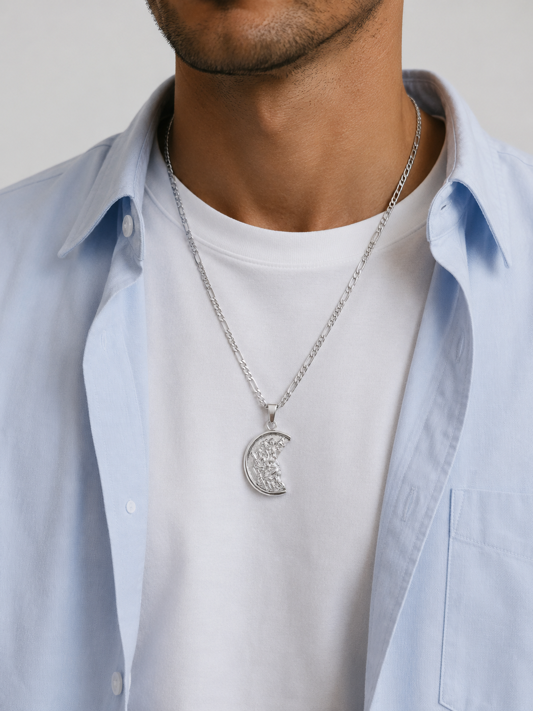 ST. CHRISTOPHER PENDANT FIGARO CHAIN | Silver
