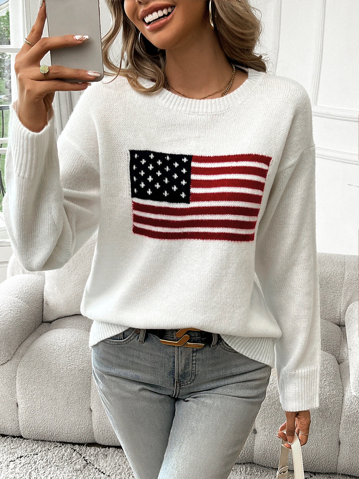 Pullover mit Flaggen-Print